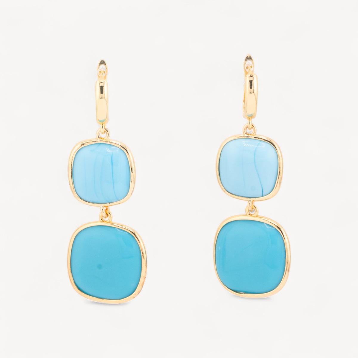 Orecchini di bronzo a perno con occhio di gatto doppio quadratino 22x60mm turchese