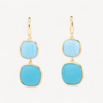 Orecchini di bronzo a perno con occhio di gatto doppio quadratino 22x60mm turchese