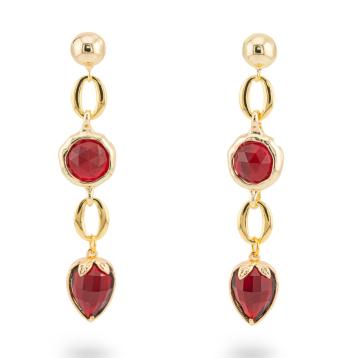 Orecchini di bronzo a perno con cristalli cz 13x66mm bordeaux