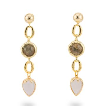 Orecchini di bronzo a perno con cristalli cz 13x66mm labradorite