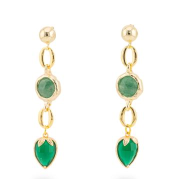 Orecchini di bronzo a perno con cristalli cz 13x66mm verde