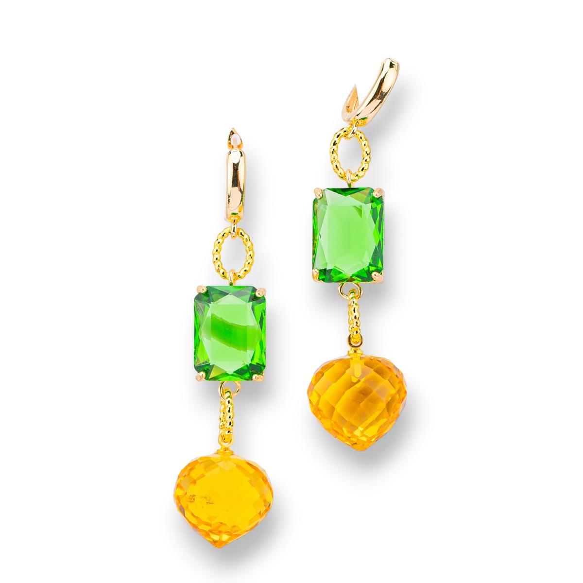 Orecchini a perno di bronzo con crystal cz 16x66mm dorato verde giallo