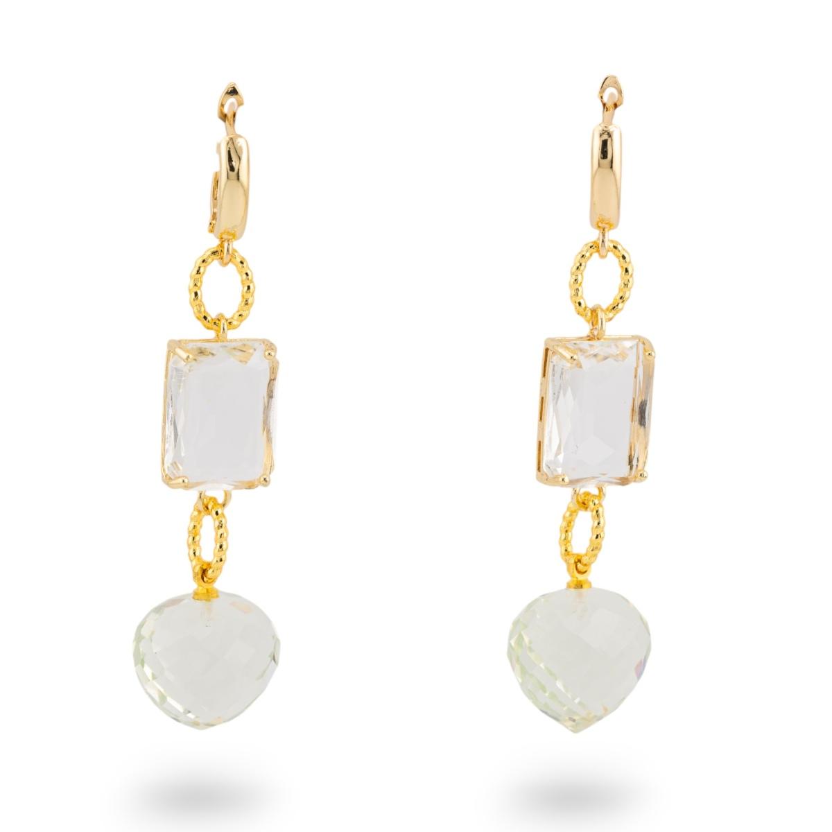 Orecchini a perno di bronzo con crystal cz 16x66mm dorato bianco verde