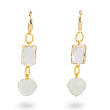 Orecchini a perno di bronzo con crystal cz 16x66mm dorato bianco verde