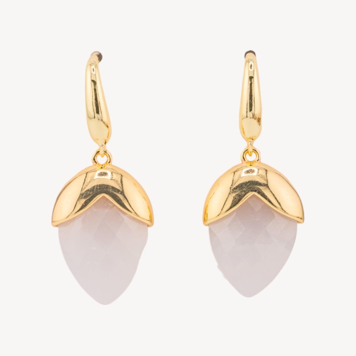 Orecchini a monachella di bronzo con pietre dure sfaccettate forma goccia 18x45mm dorato quarzo