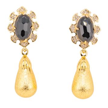 Orecchini bijoux in bronzo con pietre dure incastonate e gocce dorate onice