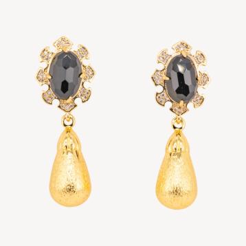 Orecchini bijoux in bronzo con pietre dure incastonate e gocce dorate onice