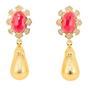 Orecchini bijoux in bronzo con pietre dure incastonate e gocce dorate giada rossa