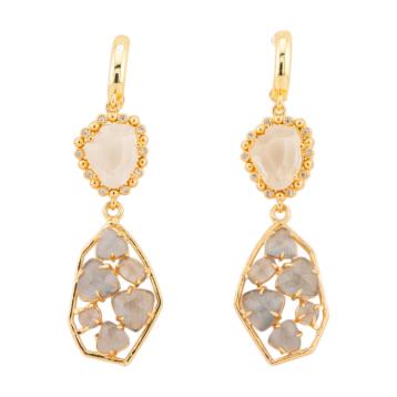 Orecchini a monachella chiusa di bronzo con cristalli cz e occhio di gatto 17x65mm grigio