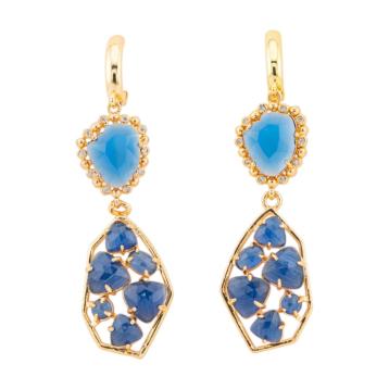 Orecchini a monachella chiusa di bronzo con cristalli cz e occhio di gatto 17x65mm blu