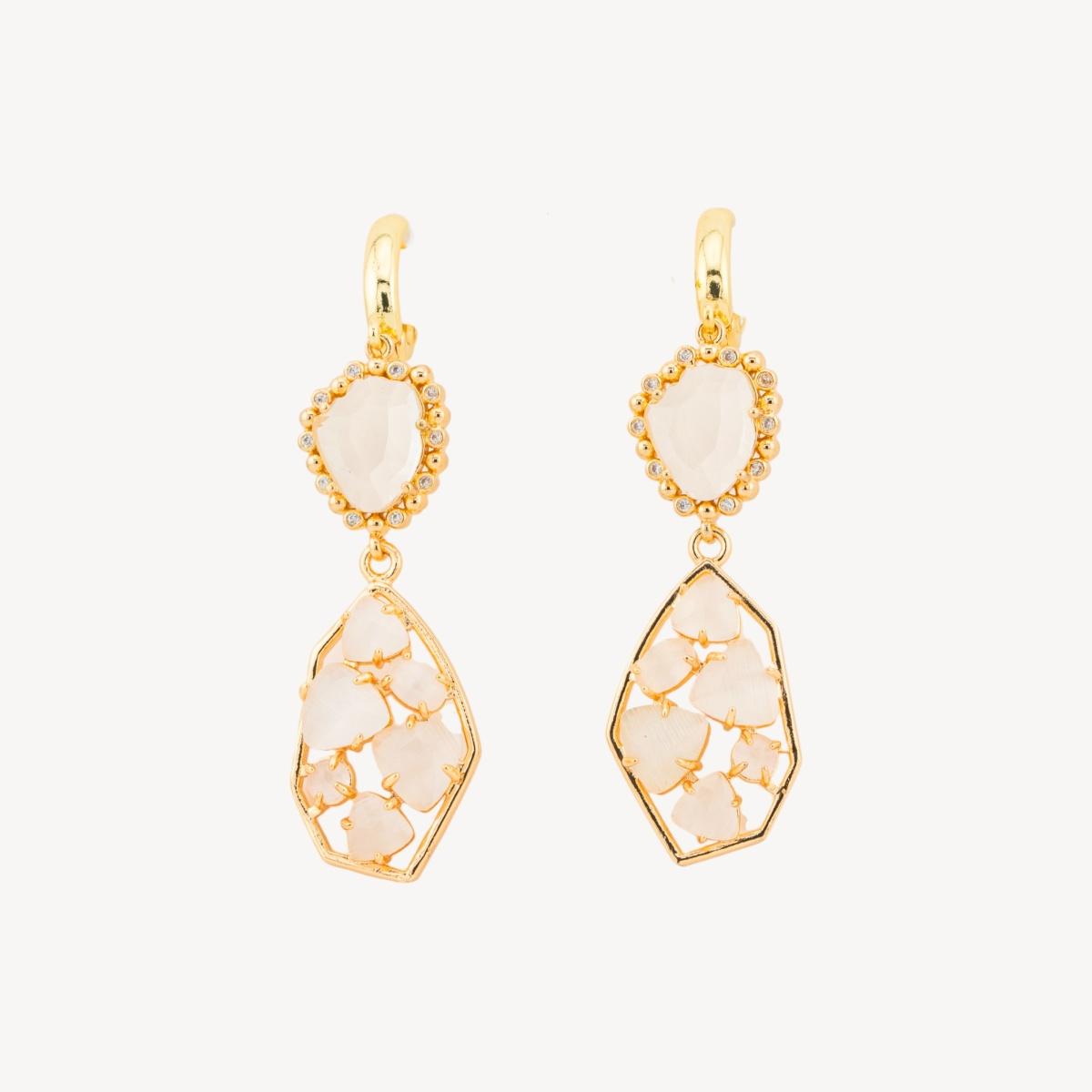 Orecchini a monachella chiusa di bronzo con cristalli cz e occhio di gatto 17x65mm chiaro