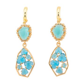 Orecchini a monachella chiusa di bronzo con cristalli cz e occhio di gatto 17x65mm celeste
