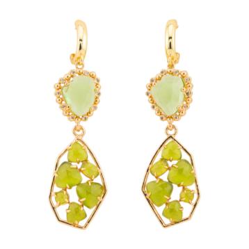 Orecchini a monachella chiusa di bronzo con cristalli cz e occhio di gatto 17x65mm verde chiaro