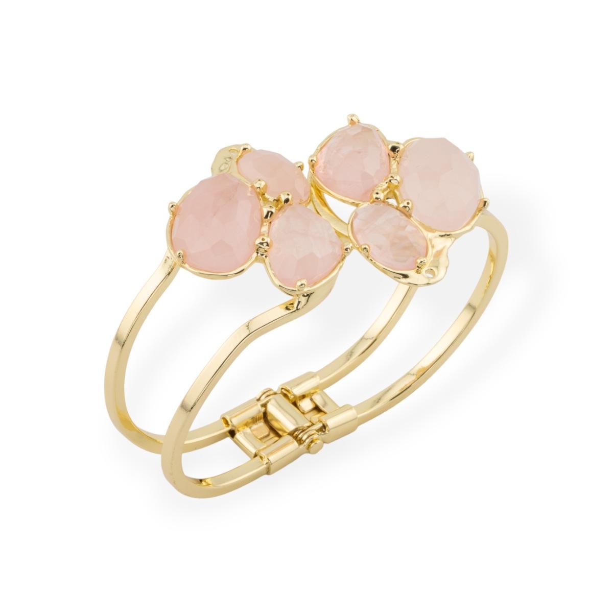 Bracciale di bronzo e centrale di pietre dure incastonate 45x65mm dorato quarzo rosa<br /><br />
