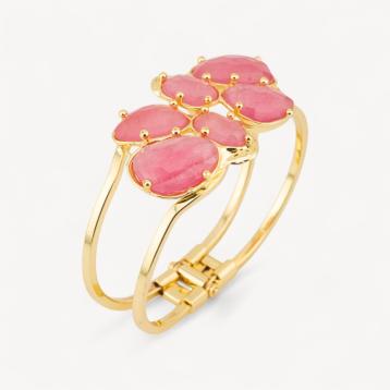 Bracciale di bronzo e centrale di pietre dure incastonate 45x65mm dorato fucsia