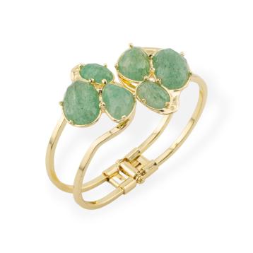Bracciale di bronzo e centrale di pietre dure incastonate 45x65mm dorato avventurina verde
