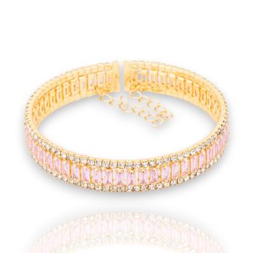 Bracciale di bronzo semirigido con cristalli cz rosa