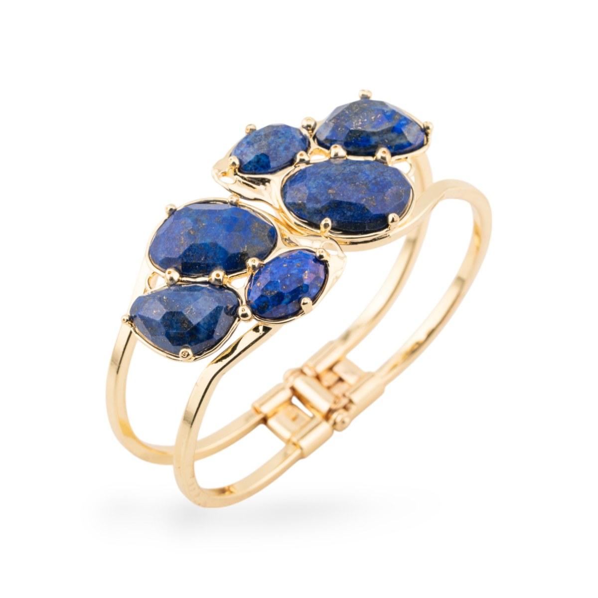 Bracciale di bronzo e centrale di pietre dure incastonate 45x65mm dorato lapislazzuli