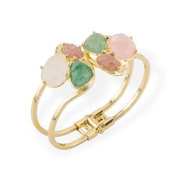 Bracciale di bronzo e centrale di pietre dure incastonate 45x65mm dorato mix2