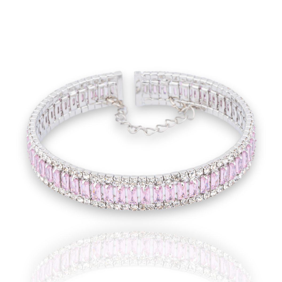 Bracciale di bronzo semirigido con cristalli cz rosa