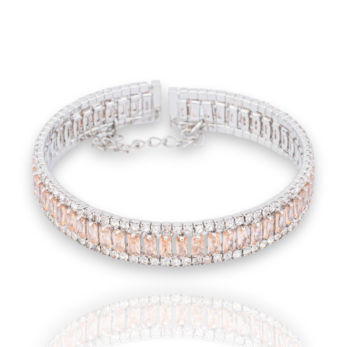 Bracciale di bronzo semirigido con cristalli cz champagne