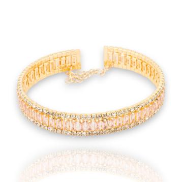 Bracciale di bronzo semirigido con cristalli cz champagne