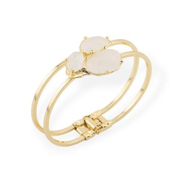 Bracciale di bronzo e centrale di pietre dure incastonate 28x65mm dorato cristallo di rocca