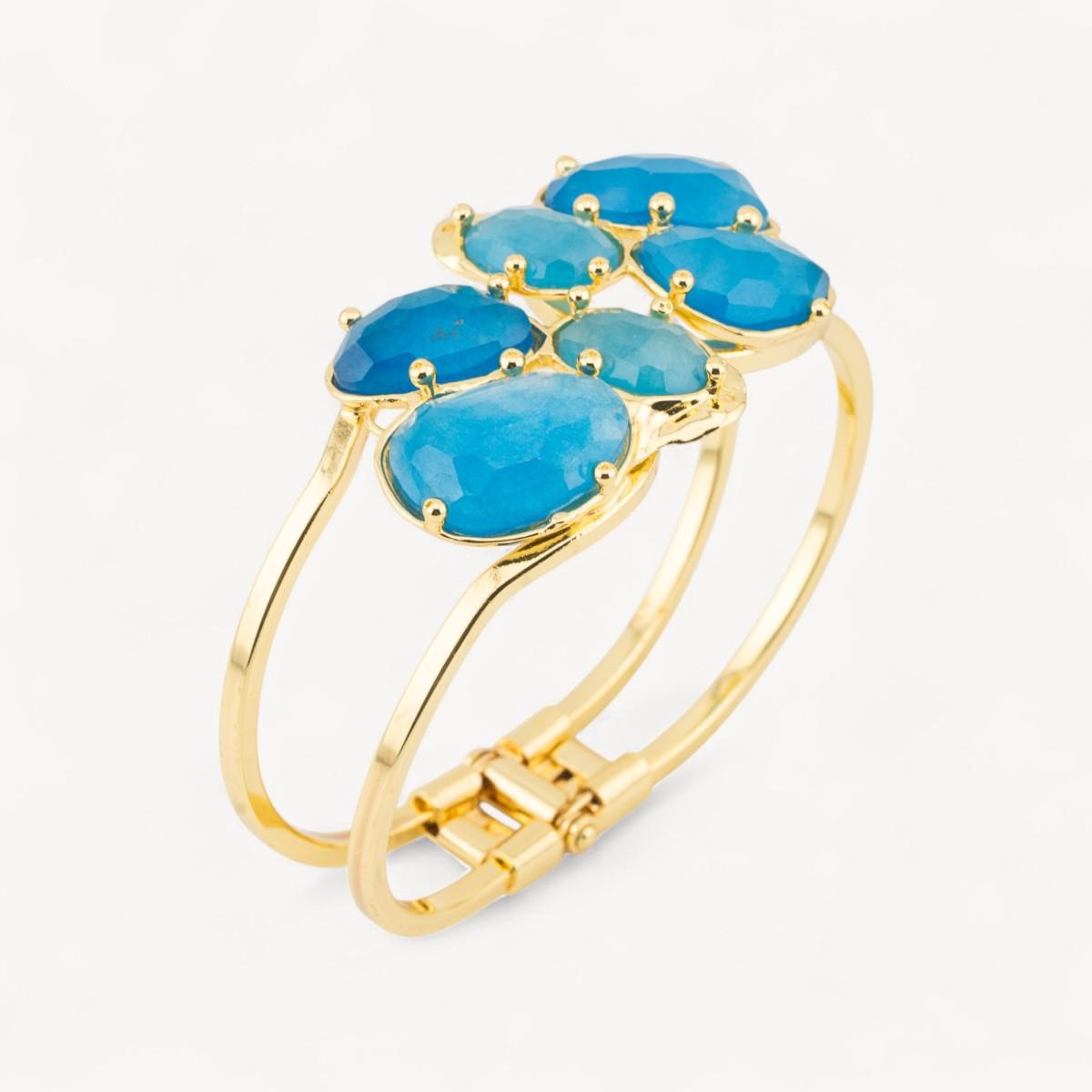 Bracciale di bronzo e centrale di pietre dure incastonate 45x65mm dorato azzurro
