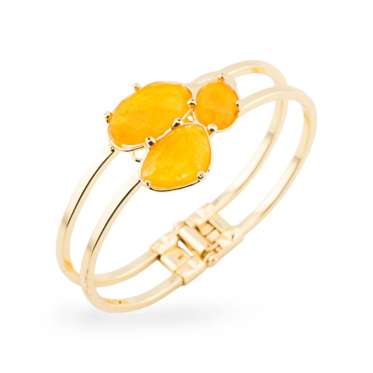 Bracciale di bronzo e centrale di pietre dure incastonate 28x65mm dorato giada gialla