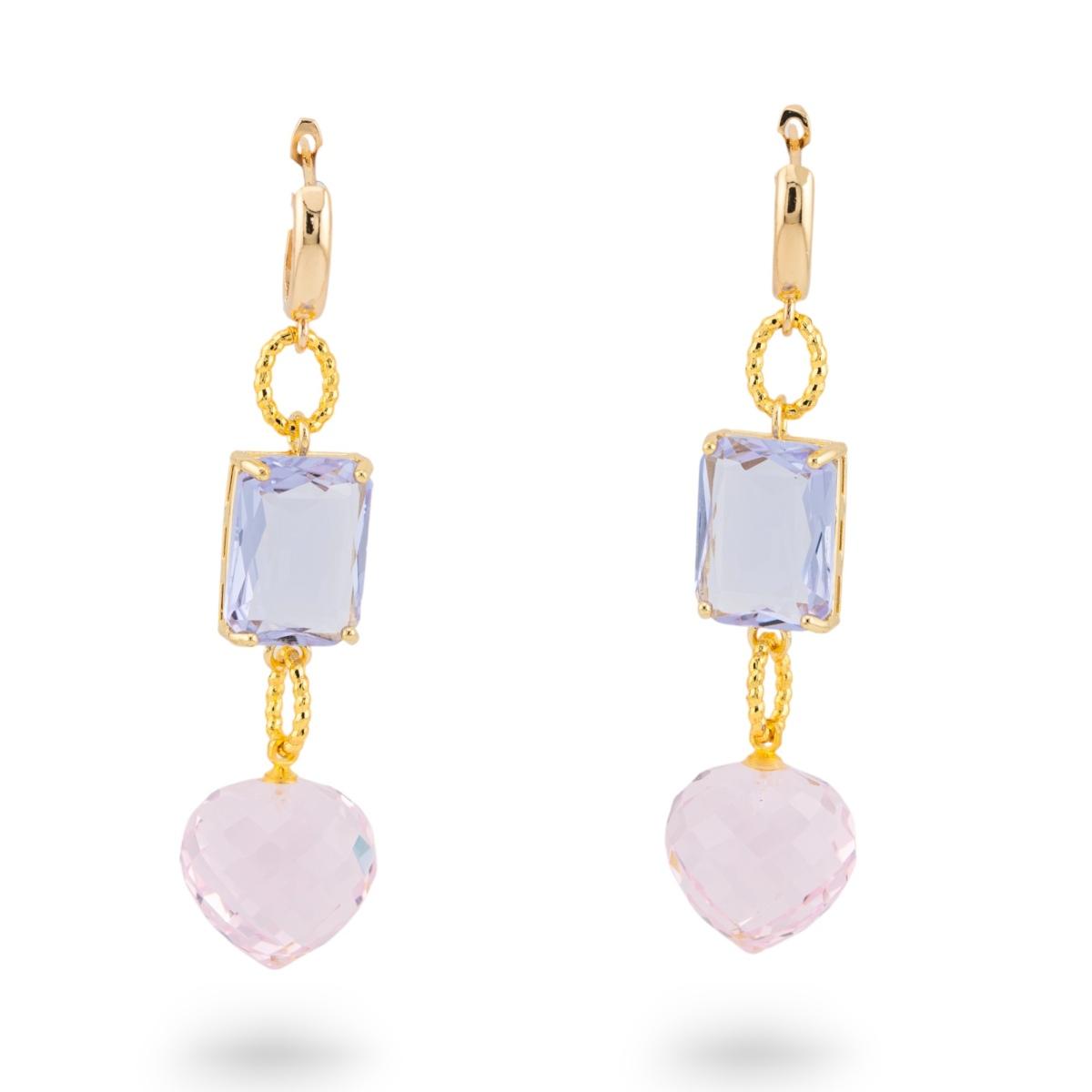 Orecchini a perno di bronzo con crystal cz 16x66mm lilla rosa