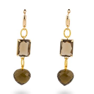 Orecchini a perno di bronzo con crystal cz 16x66mm dorato fumè