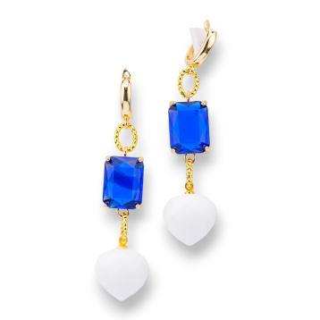 Orecchini a perno di bronzo con crystal cz 16x66mm dorato blu bianco