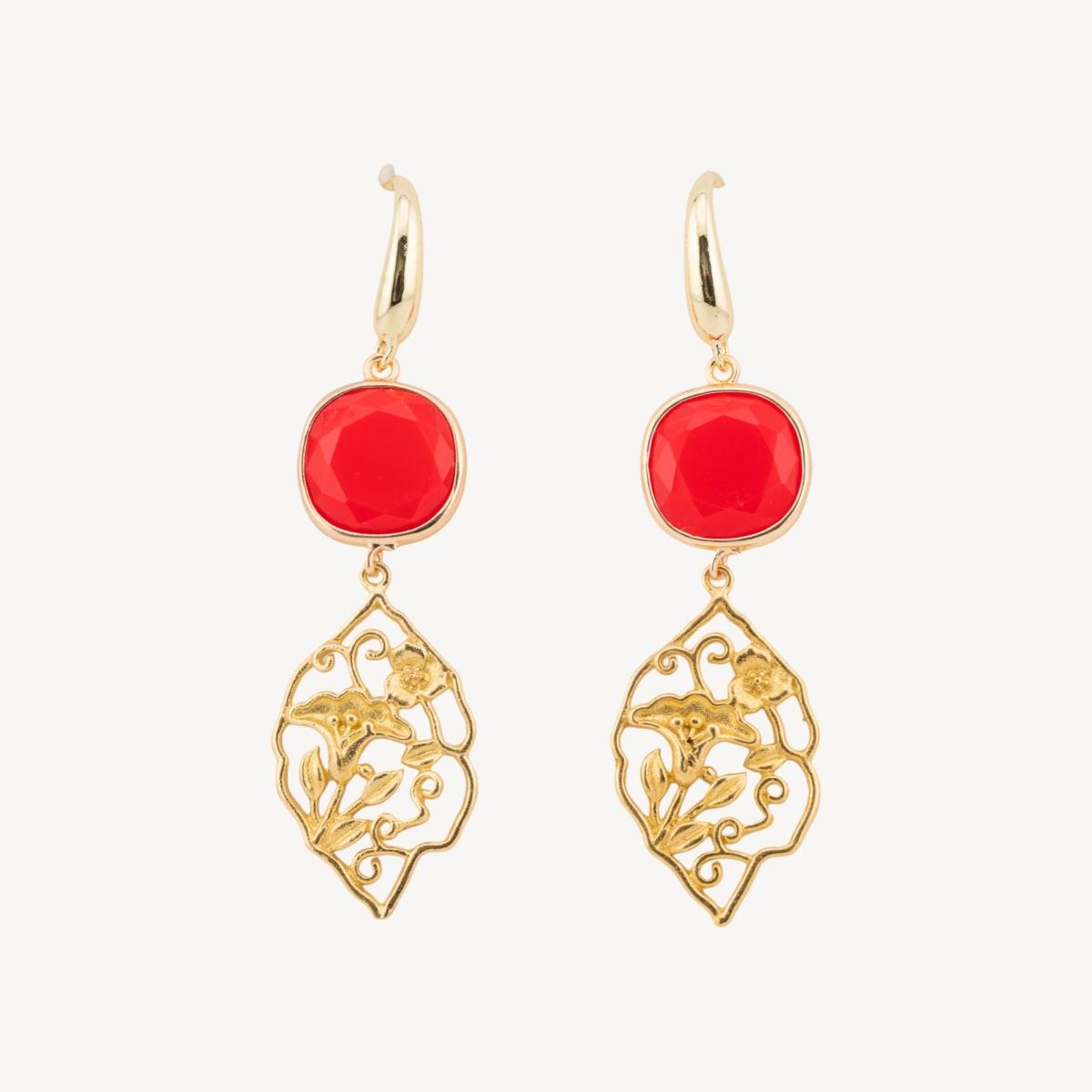 Orecchini in bronzo con cabochon di occhi di gatto 20x70mm rosso corallo