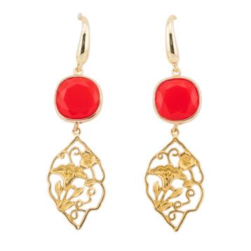 Orecchini in bronzo con cabochon di occhi di gatto 20x70mm rosso corallo