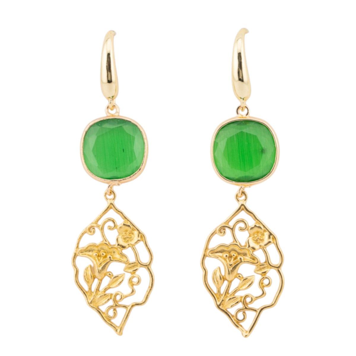 Orecchini in bronzo con cabochon di occhi di gatto 20x70mm verde