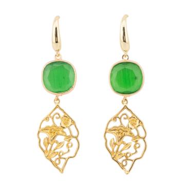 Orecchini in bronzo con cabochon di occhi di gatto 20x70mm verde