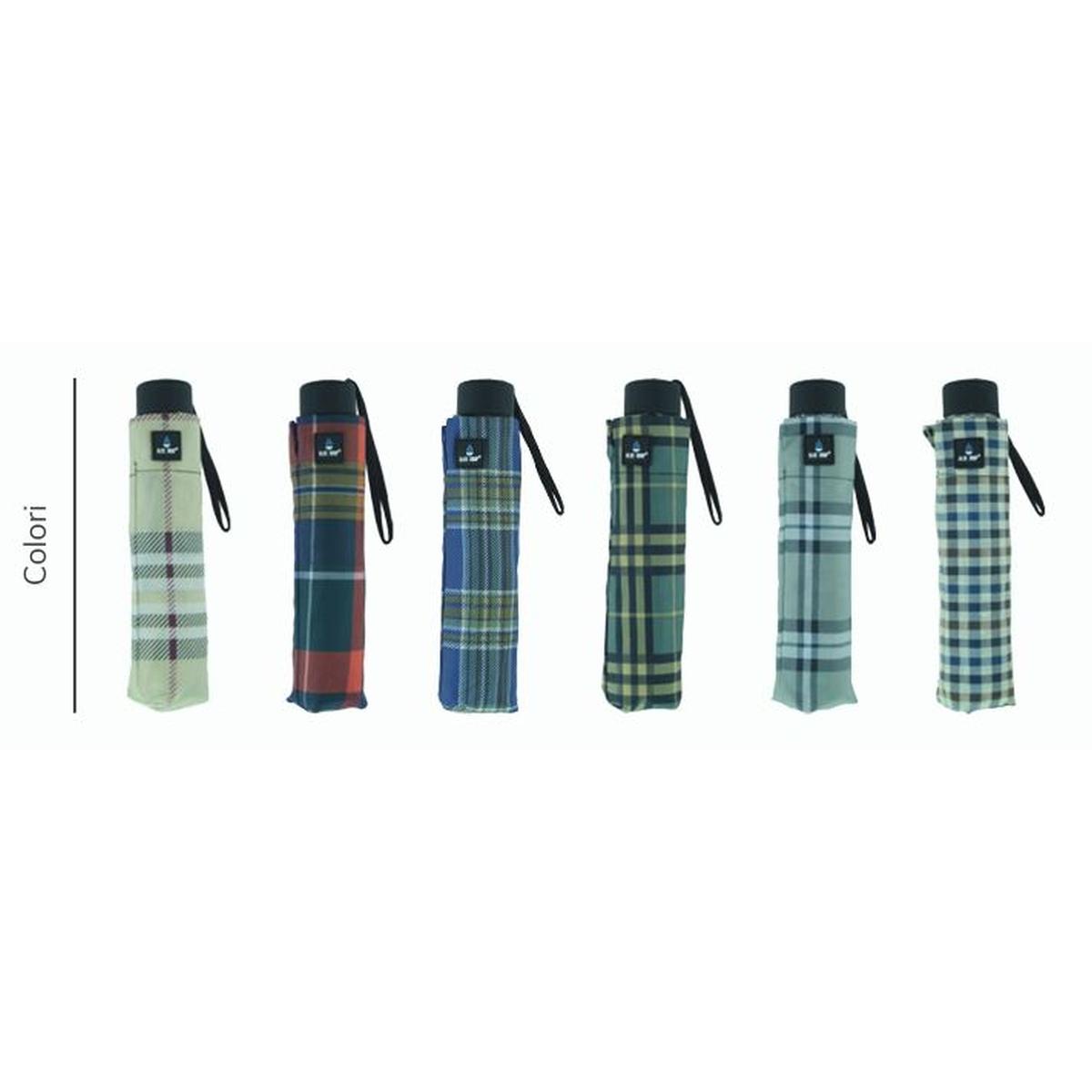 Ombrello manuale mini in poliestere fantasia scozzese Blue Drop