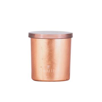 Candela profumata capri lux 140 gr. foglia rame e amaretto 7,5x h.8 cm camila