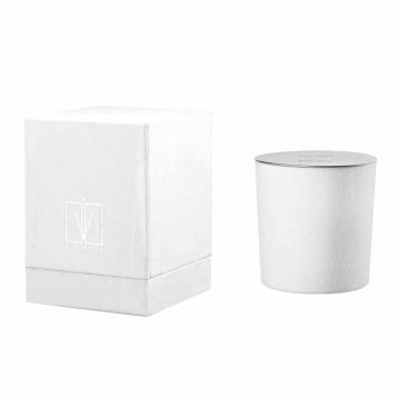 Candela profumata velluto 140 gr. bianco tappo argento aloe 7,5x h.8 cm camila