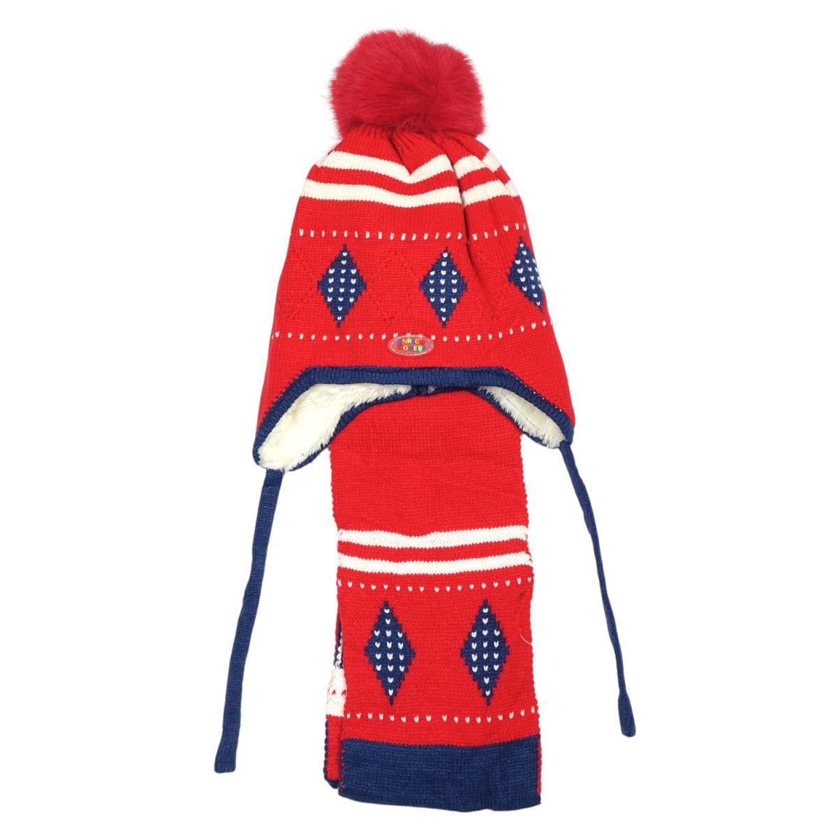 Set bimbo coordinato sciarpa e berretto peruviano in acrilico e viscosa motivo a rombi Enrico Coveri