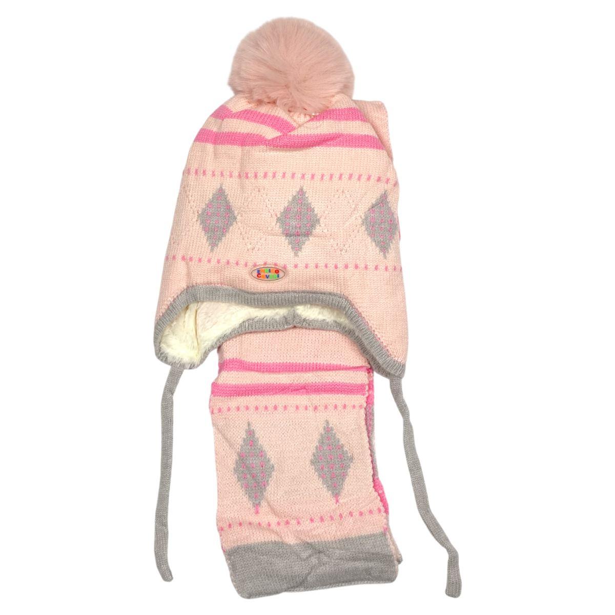 Set bimbo coordinato sciarpa e berretto peruviano in acrilico e viscosa motivo a rombi Enrico Coveri