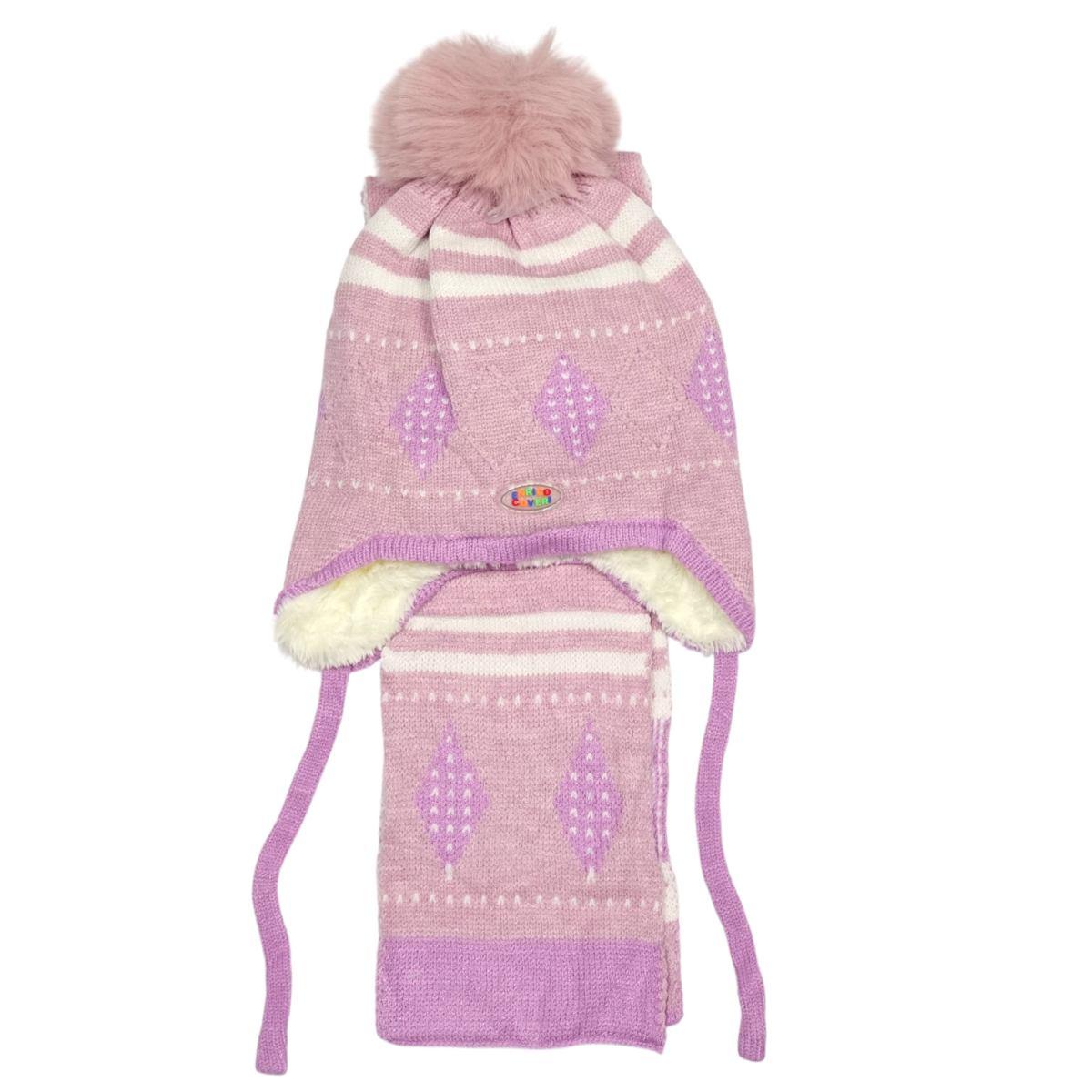 Set bimbo coordinato sciarpa e berretto peruviano in acrilico e viscosa motivo a rombi Enrico Coveri