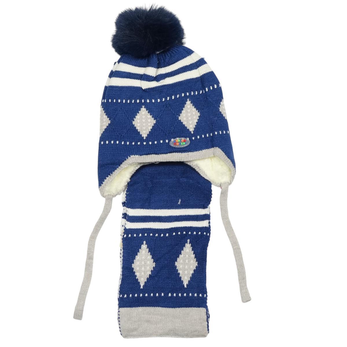 Set bimbo coordinato sciarpa e berretto peruviano in acrilico e viscosa motivo a rombi Enrico Coveri