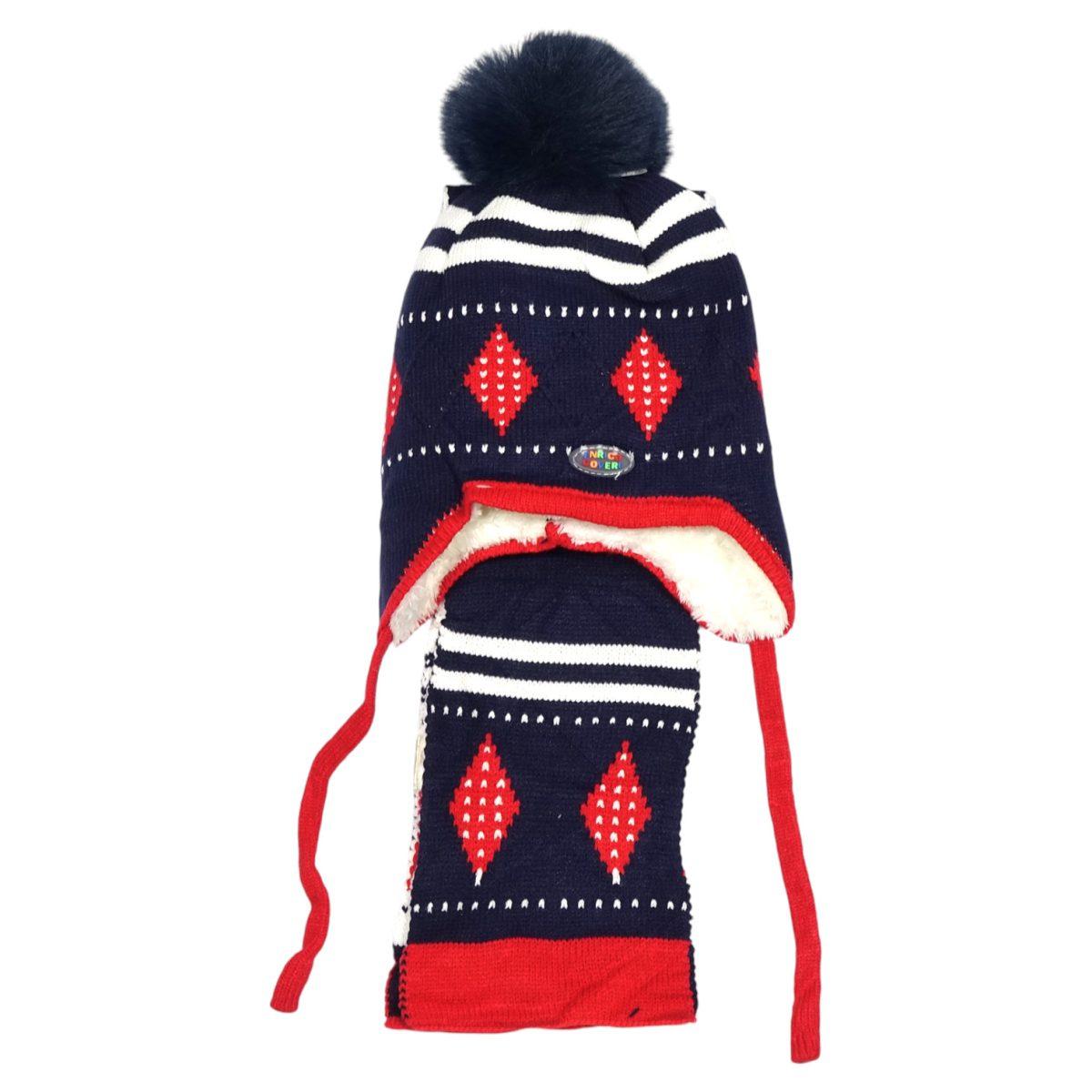 Set bimbo coordinato sciarpa e berretto peruviano in acrilico e viscosa motivo a rombi Enrico Coveri