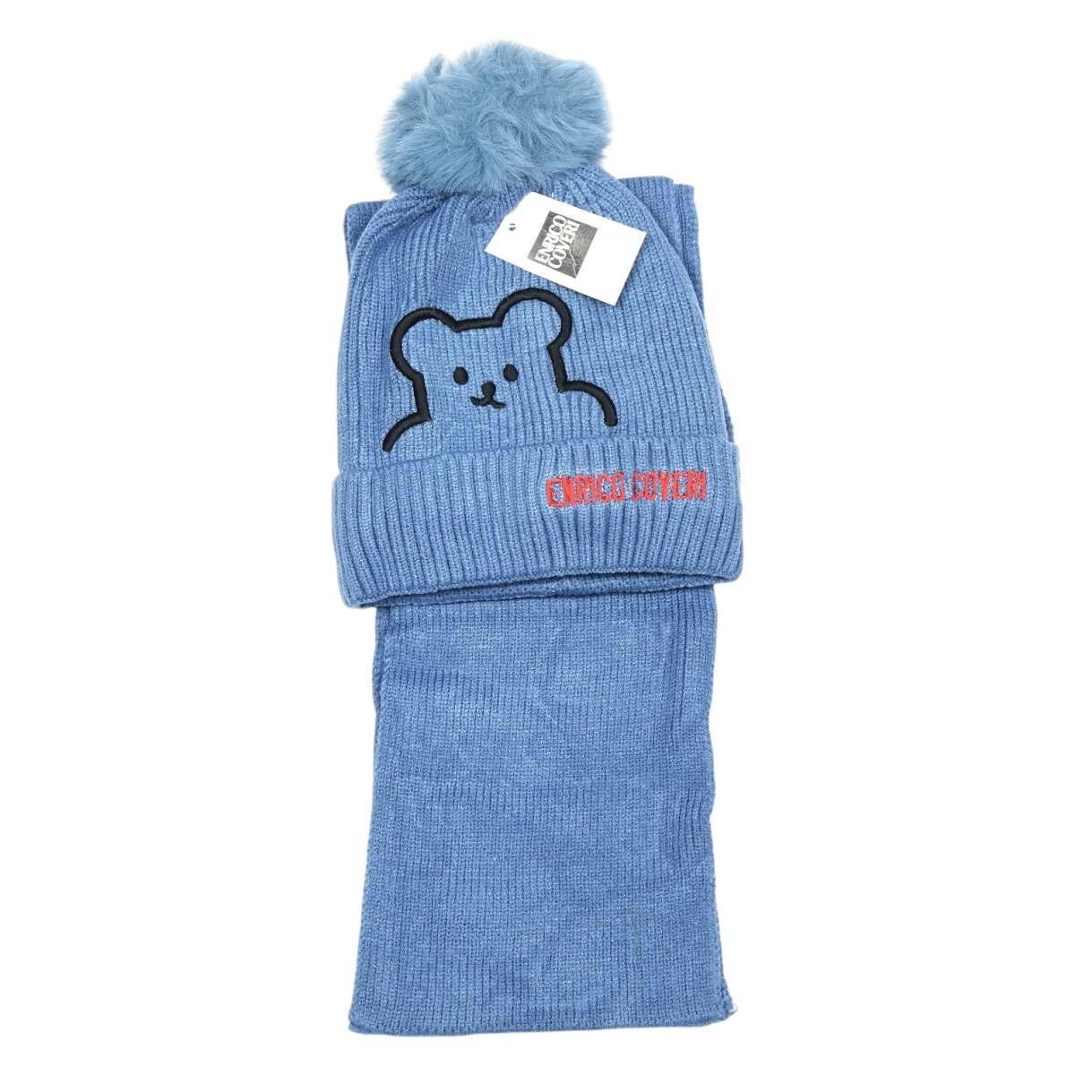 Set bimbo coordinato sciarpa e berretto in acrilico orsetto ricamato Enrico Coveri