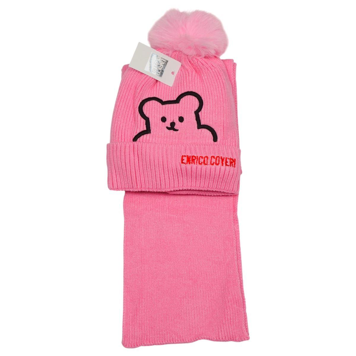 Set bimbo coordinato sciarpa e berretto in acrilico orsetto ricamato Enrico Coveri