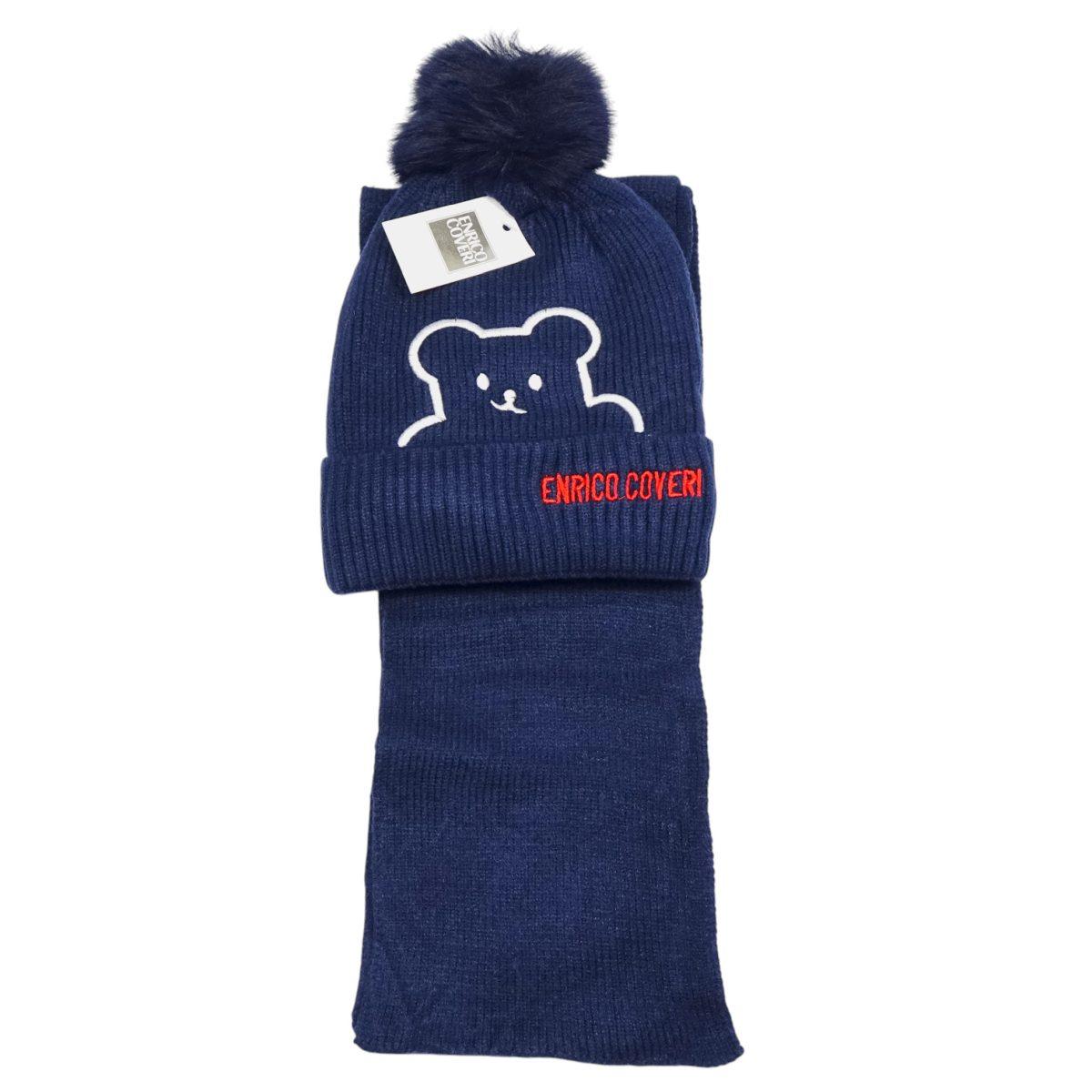 Set bimbo coordinato sciarpa e berretto in acrilico orsetto ricamato Enrico Coveri