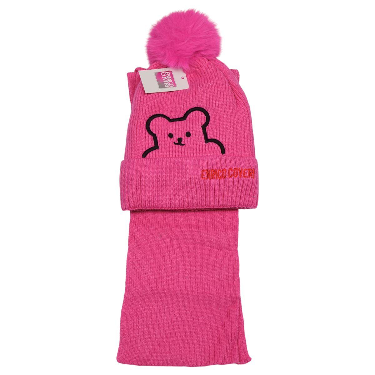 Set bimbo coordinato sciarpa e berretto in acrilico orsetto ricamato Enrico Coveri