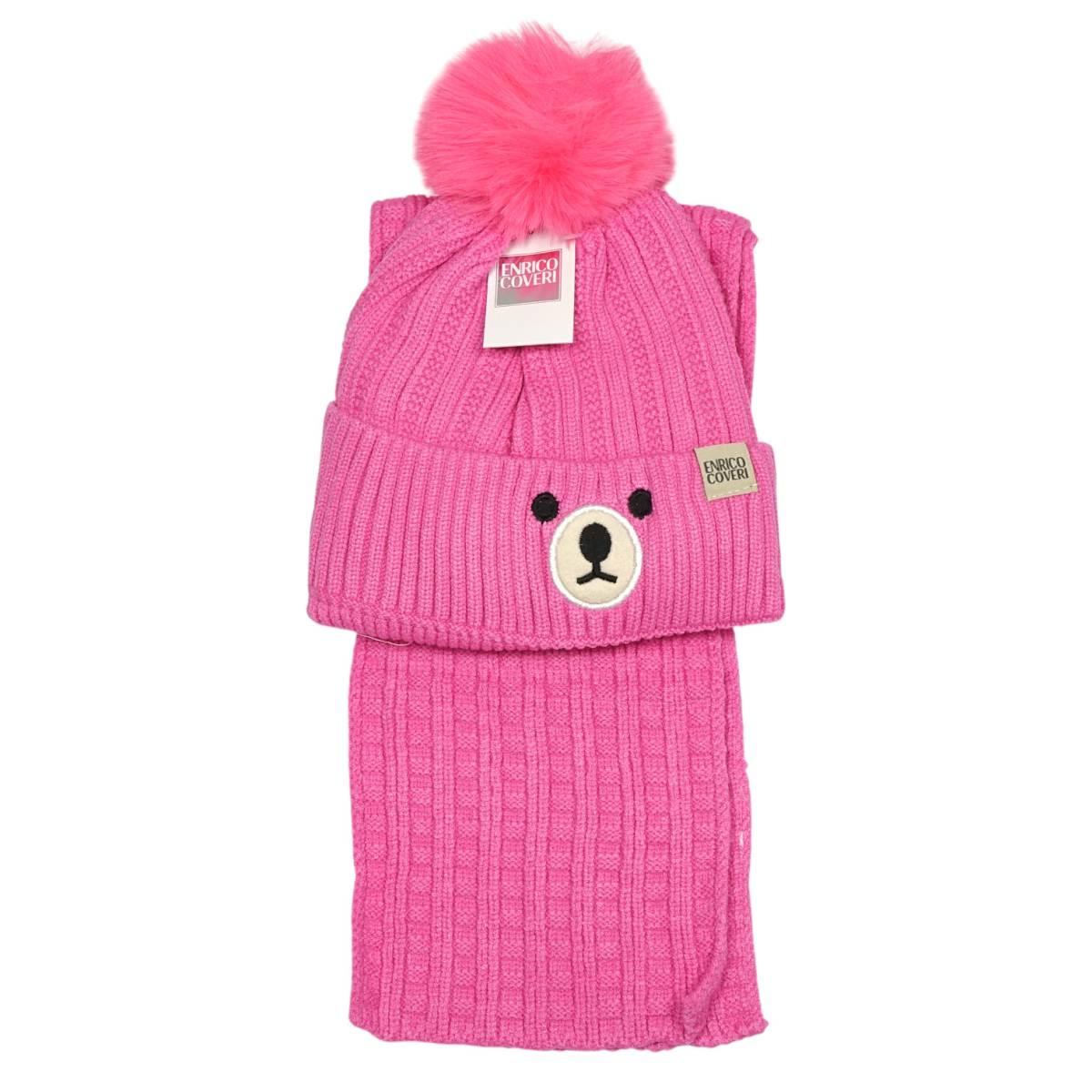 Set bimbo coordinato sciarpa e berretto in acrilico orsetto Enrico Coveri