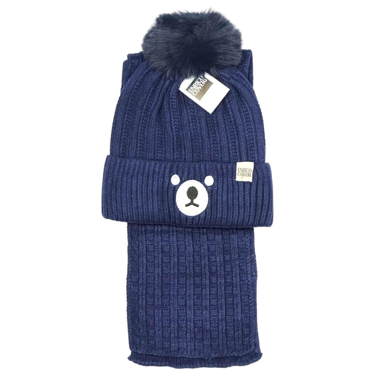 Set bimbo coordinato sciarpa e berretto in acrilico orsetto Enrico Coveri